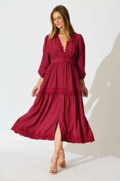 New Yasmina Midi Dress in Wine Dresses|Casual
