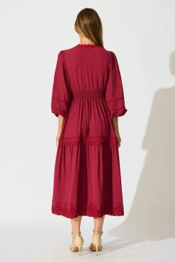 New Yasmina Midi Dress in Wine Dresses|Casual