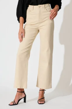 New Yoko High Rise Relaxed Leg Jean In Beige Denim Bottoms|Pants