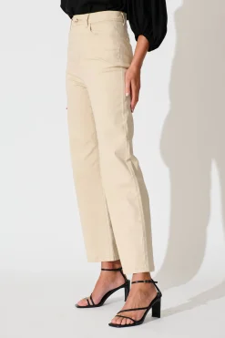 New Yoko High Rise Relaxed Leg Jean In Beige Denim Bottoms|Pants