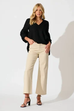 New Yoko High Rise Relaxed Leg Jean In Beige Denim Bottoms|Pants