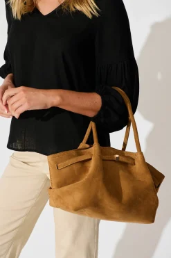 Sale Yuna Tote Bag in Tan Suedette Bags