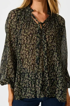 Online Zahara Top in Black Multi Floral Plisse Tops|Workwear