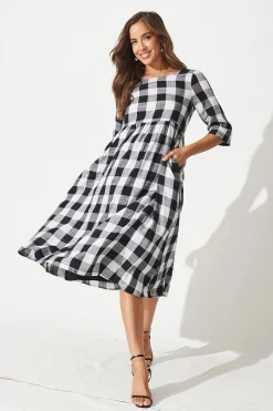 Fashion Zara Midi Smock Dress In Black With White Gingham Dresses|Casual