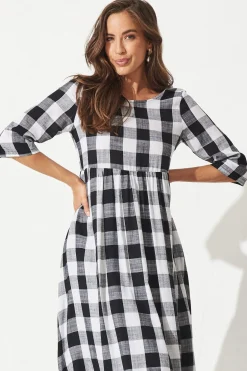 Fashion Zara Midi Smock Dress In Black With White Gingham Dresses|Casual