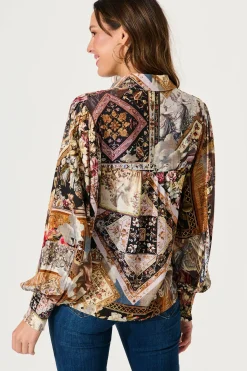 Sale Zariya Shirt In Black Multi Patchwork With Ric Rac Trim Tops|Casual