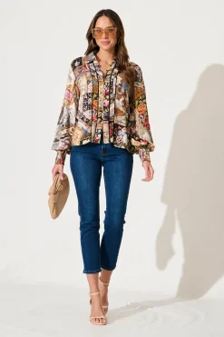 Sale Zariya Shirt In Black Multi Patchwork With Ric Rac Trim Tops|Casual