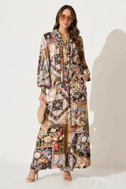 Sale Zariya Shirt In Black Multi Patchwork With Ric Rac Trim Tops|Casual
