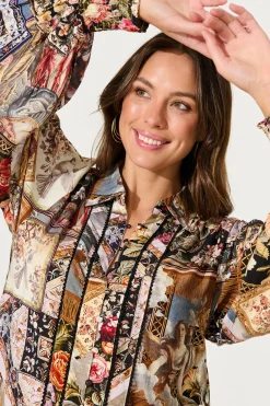 Sale Zariya Shirt In Black Multi Patchwork With Ric Rac Trim Tops|Casual