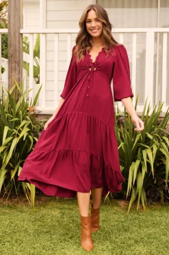 Clearance Zena Midi Dress in Wine Dresses|Casual