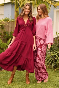 Clearance Zena Midi Dress in Wine Dresses|Casual
