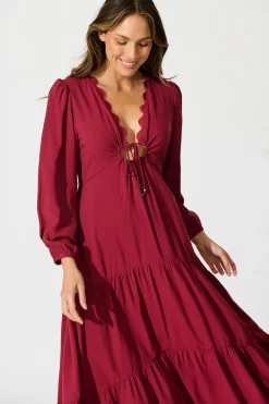 Clearance Zena Midi Dress in Wine Dresses|Casual