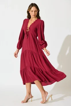 Clearance Zena Midi Dress in Wine Dresses|Casual