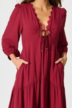 Clearance Zena Midi Dress in Wine Dresses|Casual