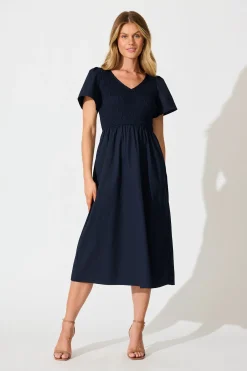 Discount Zest Midi Dress in Navy Cotton Dresses|Casual