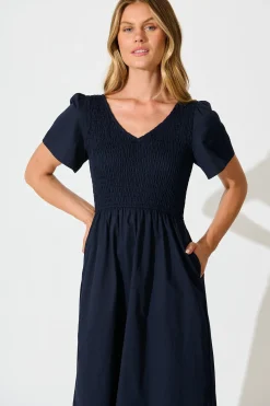 Discount Zest Midi Dress in Navy Cotton Dresses|Casual