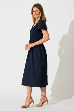 Discount Zest Midi Dress in Navy Cotton Dresses|Casual