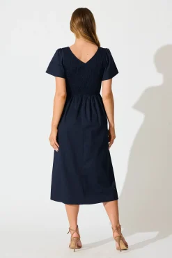 Discount Zest Midi Dress in Navy Cotton Dresses|Casual