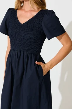 Discount Zest Midi Dress in Navy Cotton Dresses|Casual