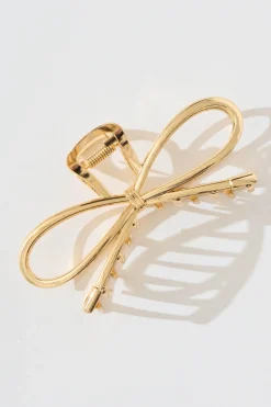 Outlet Zia Large Bow Hair Claw in Gold Hair Accessories
