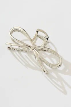 New Zia Large Bow Hair Claw in Silver Hair Accessories