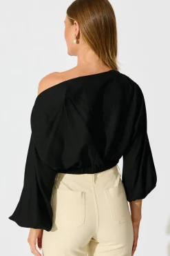 Discount Zita Off Shoulder Top in Black Cotton Linen Tops|Casual