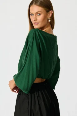 Best Zita Off Shoulder Top in Emerald Cotton Linen Tops|Casual